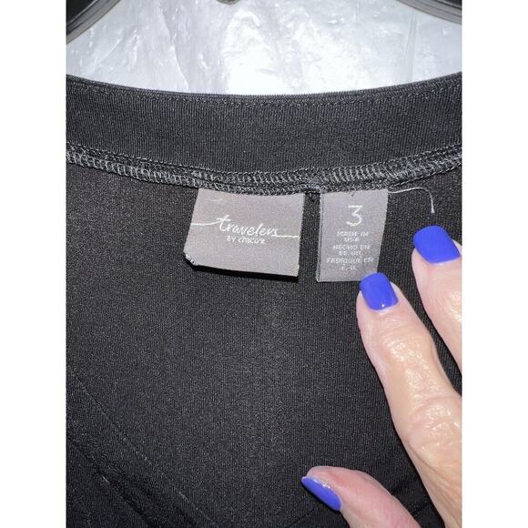 Chicos Travelers Black Boxy Sheer Chiffon Trim Sz 3/xl Wrinkle Free - Picture 3 of 7